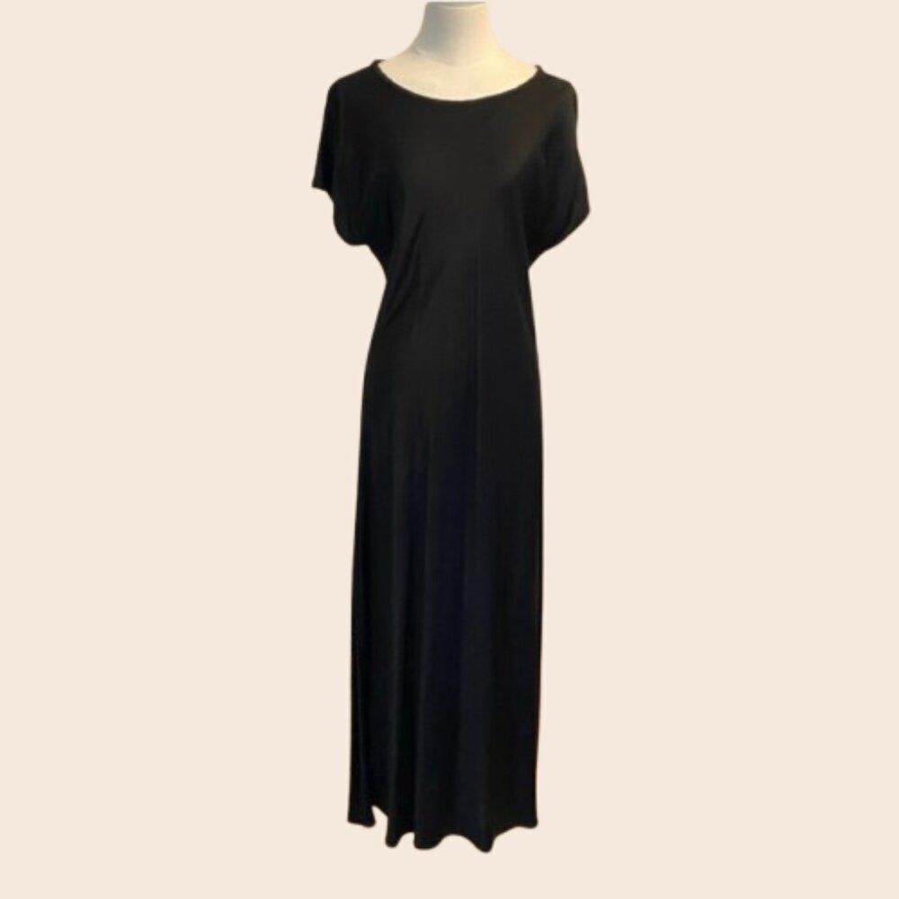 Ethereal Elegant Black Satin Draped Maxi Dress One Size
